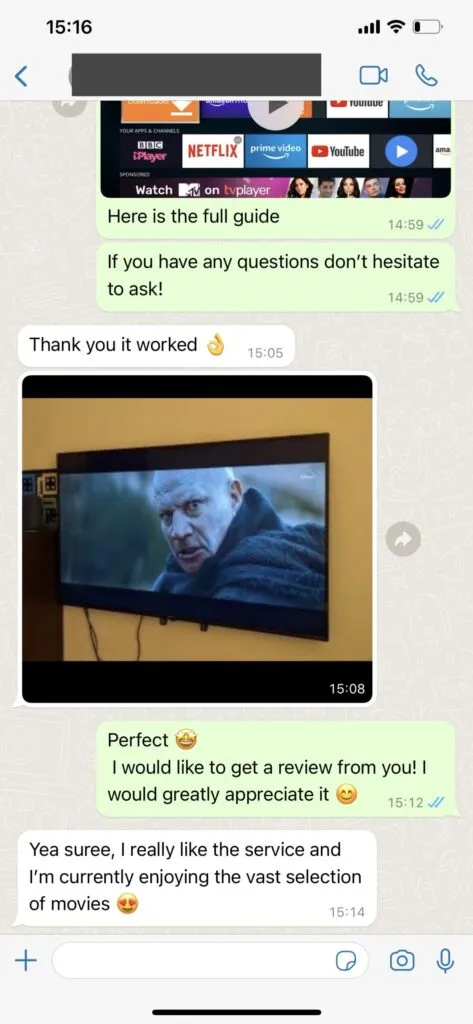 IPTVnator WhatsApp support chat feedback screenshot 1