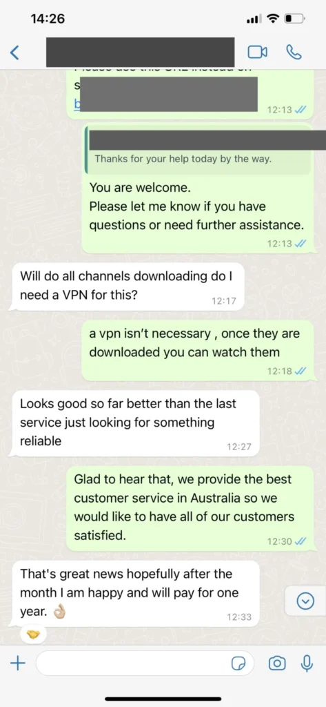 IPTVnator WhatsApp support chat feedback screenshot 3